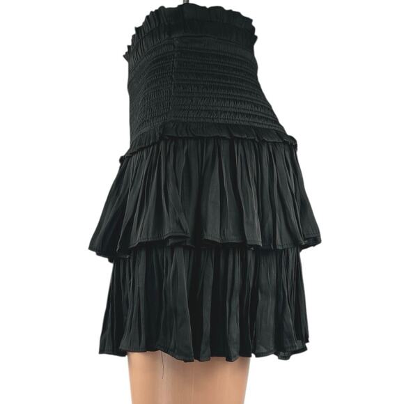Reset La Brea Black Smocked Pull On Ruffle Tiered High Waist Mini Skirt Size S - Picture 2 of 4